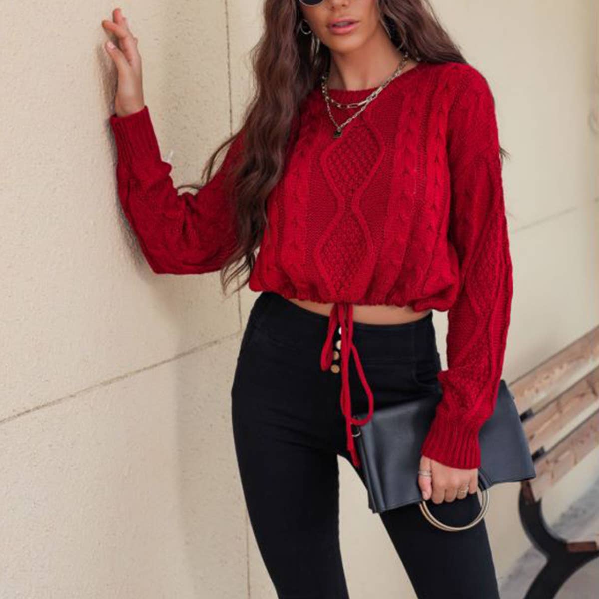 CREW NECK SHORT TWIST SHORT SWEATER