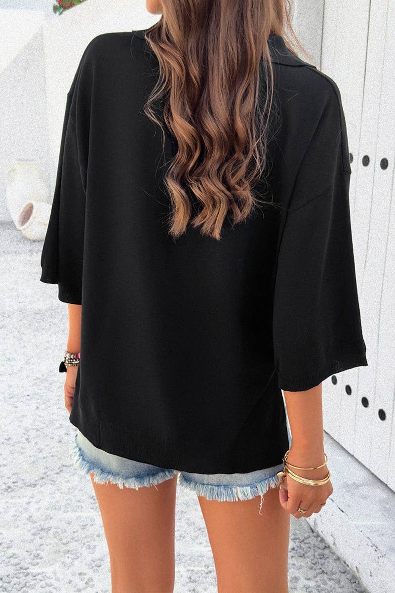 CWOSWL2084_Collared Neck Short Sleeve Sweater