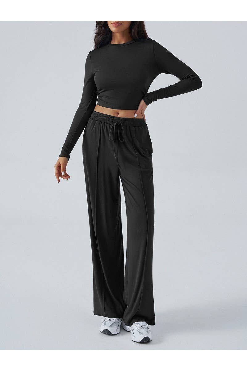 CWSTB00486_Y2K WOMEN 2 PIECE SET DRAWSTRING WIDE LEG PANTS