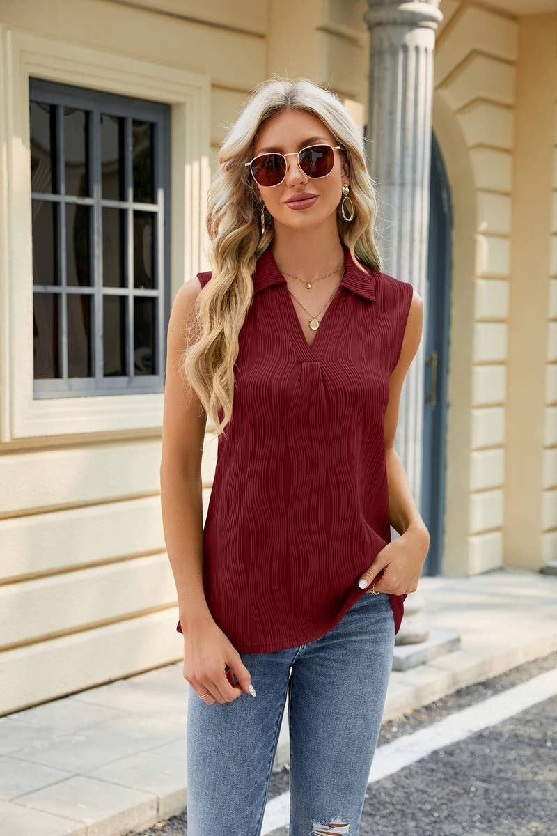 CWTBLSL0358_LAPEL SLEEVELESS SOLID COLOR CASUAL VEST TOP