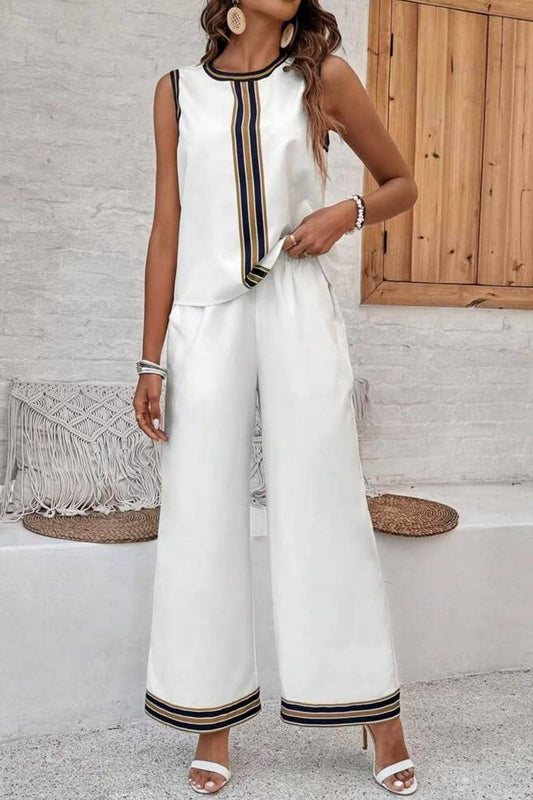 CWSTB2011_SLEEVELESS TANK TOP & WIDE LEG PANTS SET