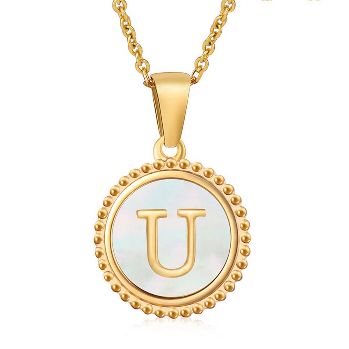 CWAJE1940_Simple Round White Shell Letter Necklace