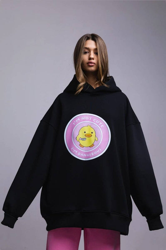 CWOHOL0660_CASUAL DUCK PRINT HOODED LONG-SLEEVED HOODIE