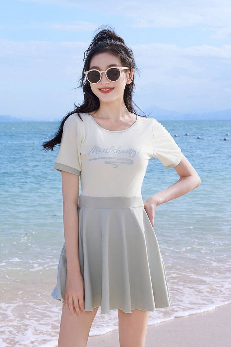 CWMW0862_LETTERING PRINT SHORT SLEEVE ONE PIECE SWIMSUIT