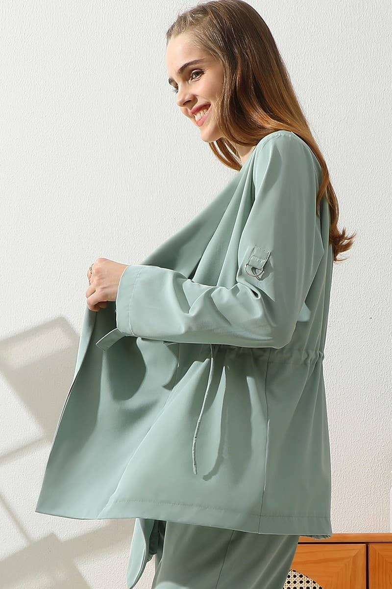 CWOCAL539_OVER LOOSE FIT TRENCH CARDIGAN WITH DRAWSTRING