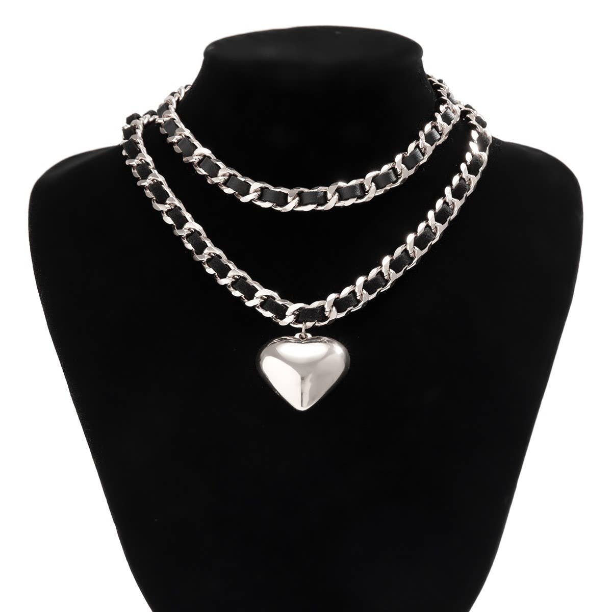 VINTAGE HEART SHAPE PENDANT DOUBLE LAYER NECKLACE