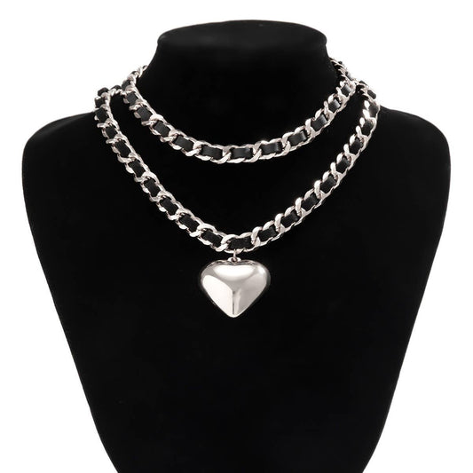 VINTAGE HEART SHAPE PENDANT DOUBLE LAYER NECKLACE