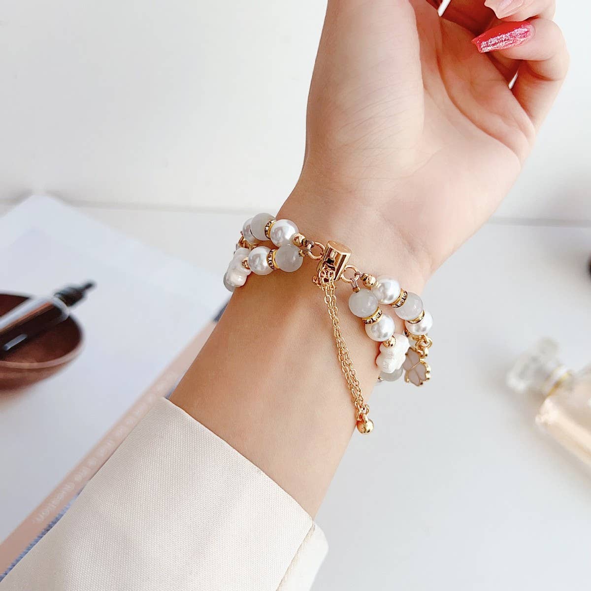 APPLE WATCH9-1 FOUR-LEAF CLOVER CAT'S EYE BEADSTRAP_CWWW0063