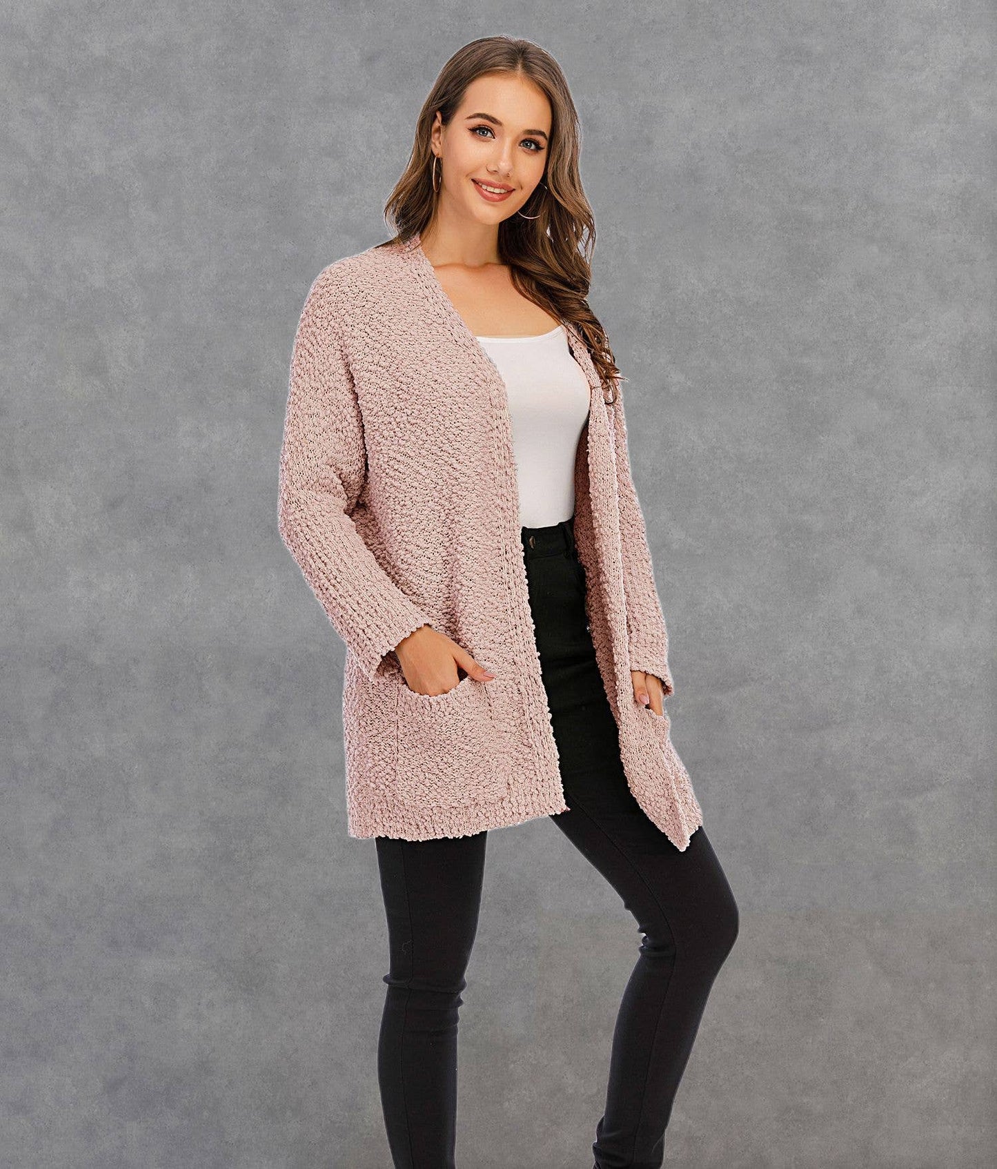 CWOSWL1044_Long Sleeve Open Front Long Cardigan Sweater