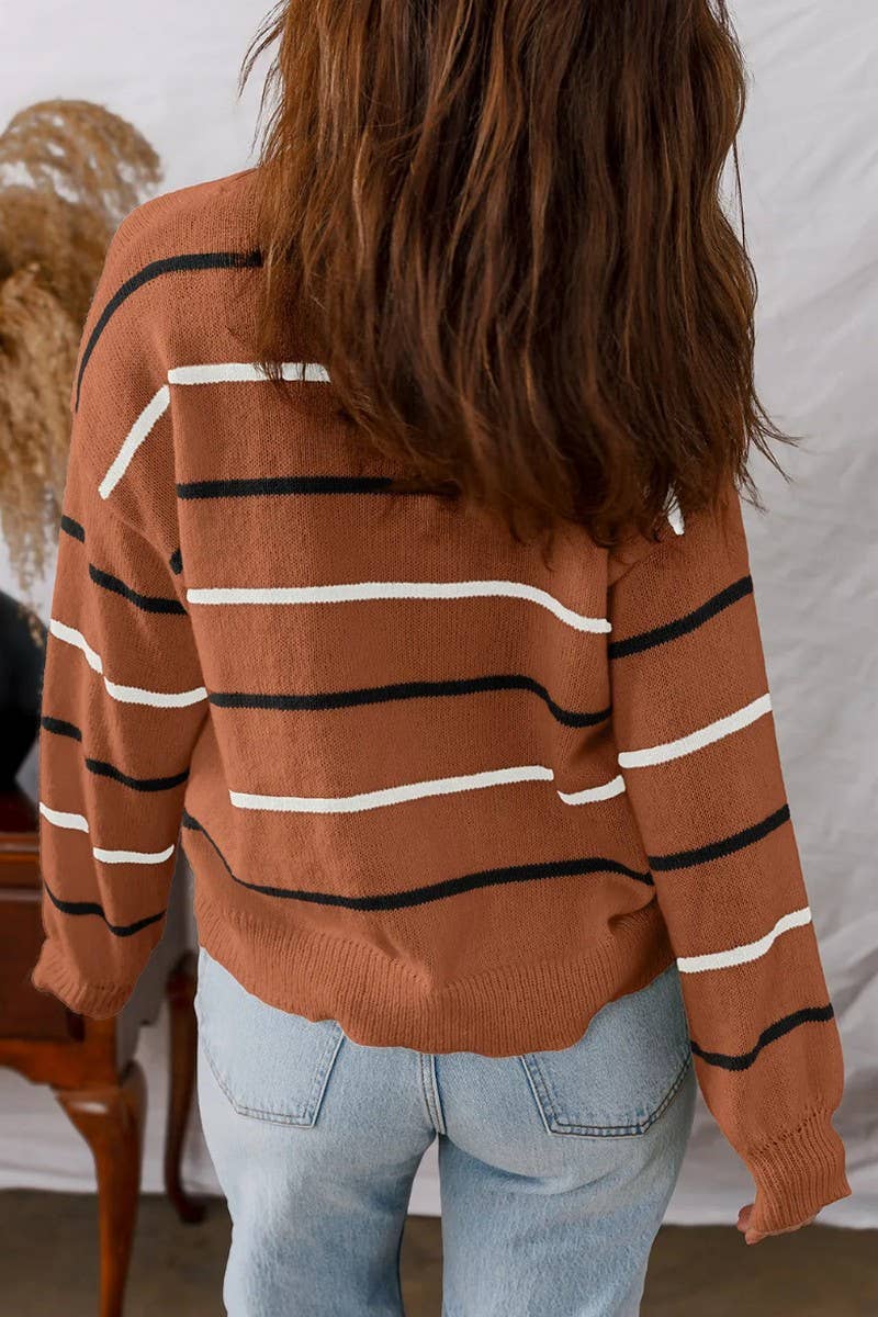 CWOSWL07153_CASUAL COLORFUL STRIPED LOOSE PULLOVER SWEATER