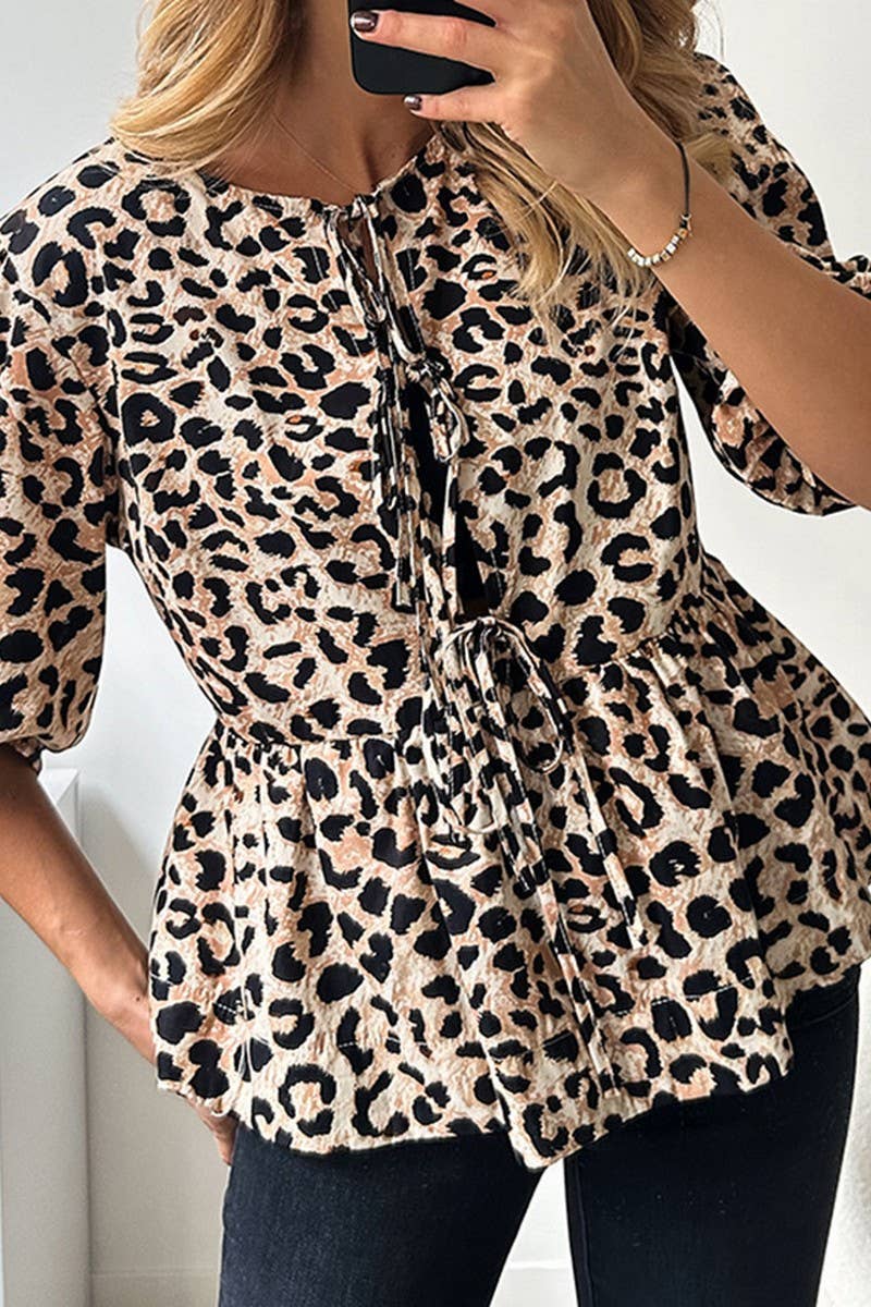 CWTBLL00615_PUFF-SLEEVE TIE-BACK LEOPARD-PRINT SHIRT