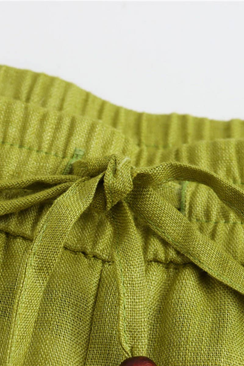 CWSTB1430_LOOSE LINEN SHIRT ELASTIC STRAIGHT TROUSERS SET