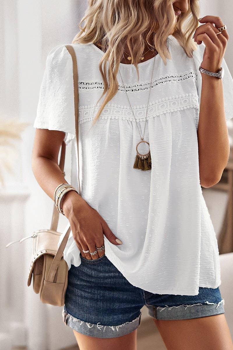 CWDSD8927_CASUAL SOLID COLOR ROUND NECK SHORT SLEEVE TOP
