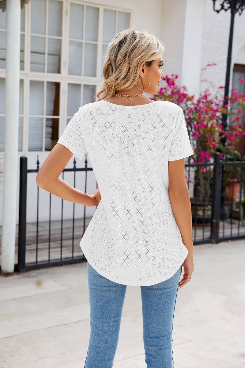 CWTBLS0435_Round Neck Short Sleeve Blouse