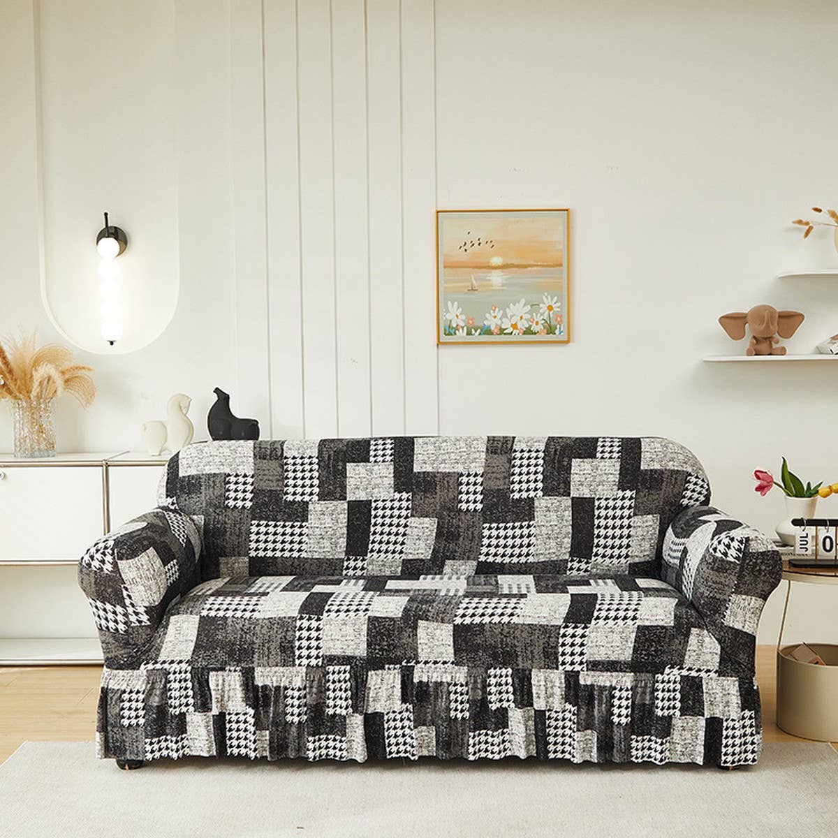 Floral Skirted Sofa Cover, Stretch & Full Fit