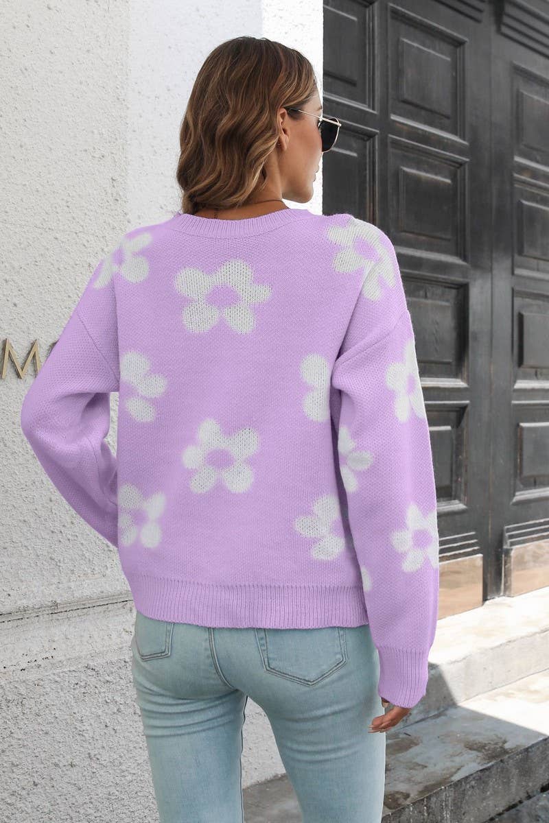 CWOSWL3871_LONG SLEEVE DAISY JACQUARD KNIT PULLOVER
