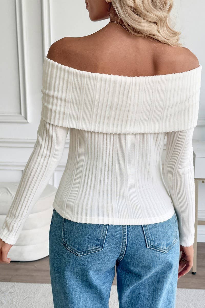 CWTBLL00749_OFF-SHOULDER SLIM-FIT LONG-SLEEVED SWEATER