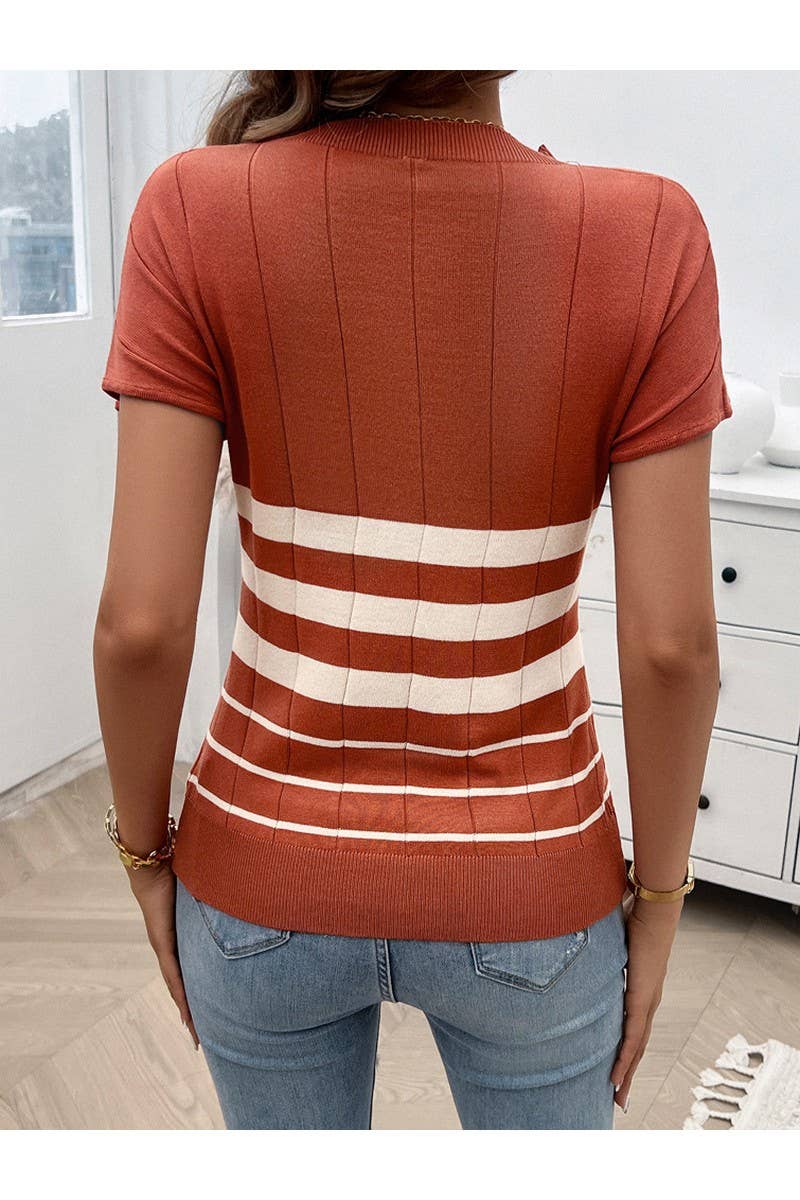 CWTTSL0265_Elegant Crew Neck Short Sleeve Knit Top