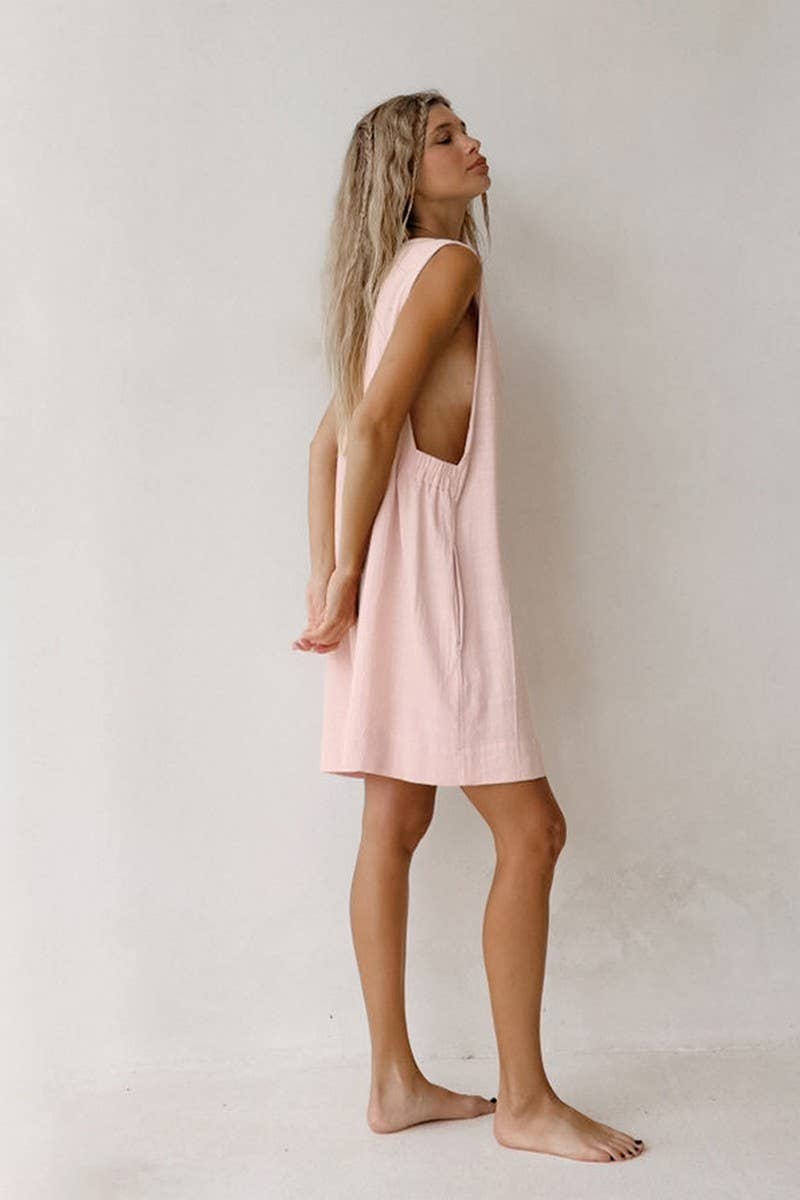 CWSPJ0344_LOOSE ROUND NECK SLEEVELESS HOME NIGHTDRESS