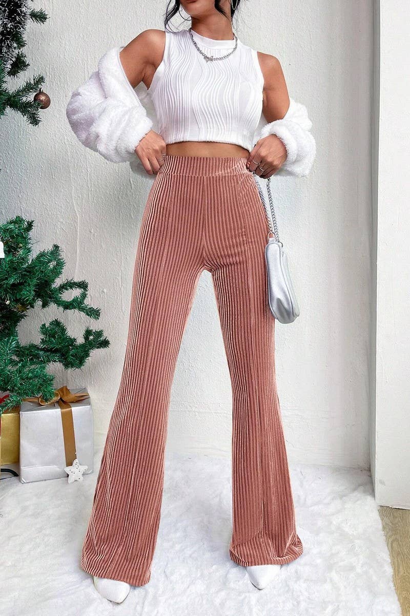 CWBLP2056_HIGH WAIST CORDUROY FLARE WIDE LEG SWEATPANTS