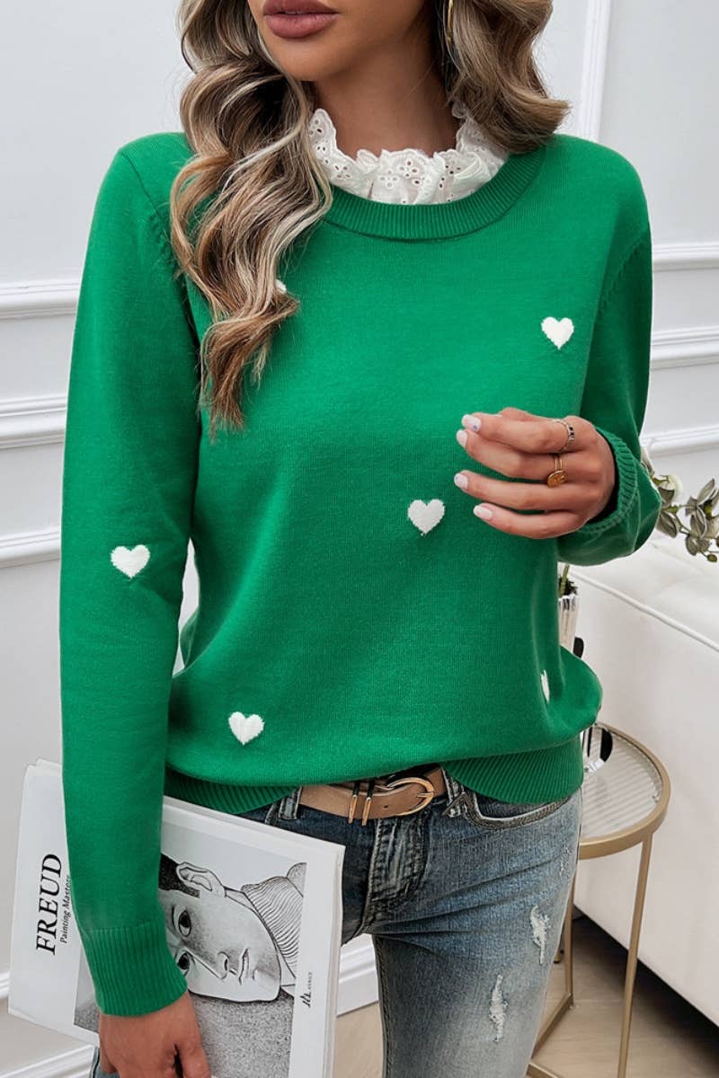 CWOSWL4449_LACE LACE NECKLINE LOVE LONG-SLEEVED SWEATER