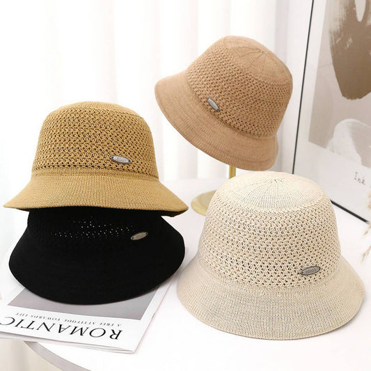HOLLOW BREATHABLE CASUAL KNITTED BUCKET HAT_CWAB2842