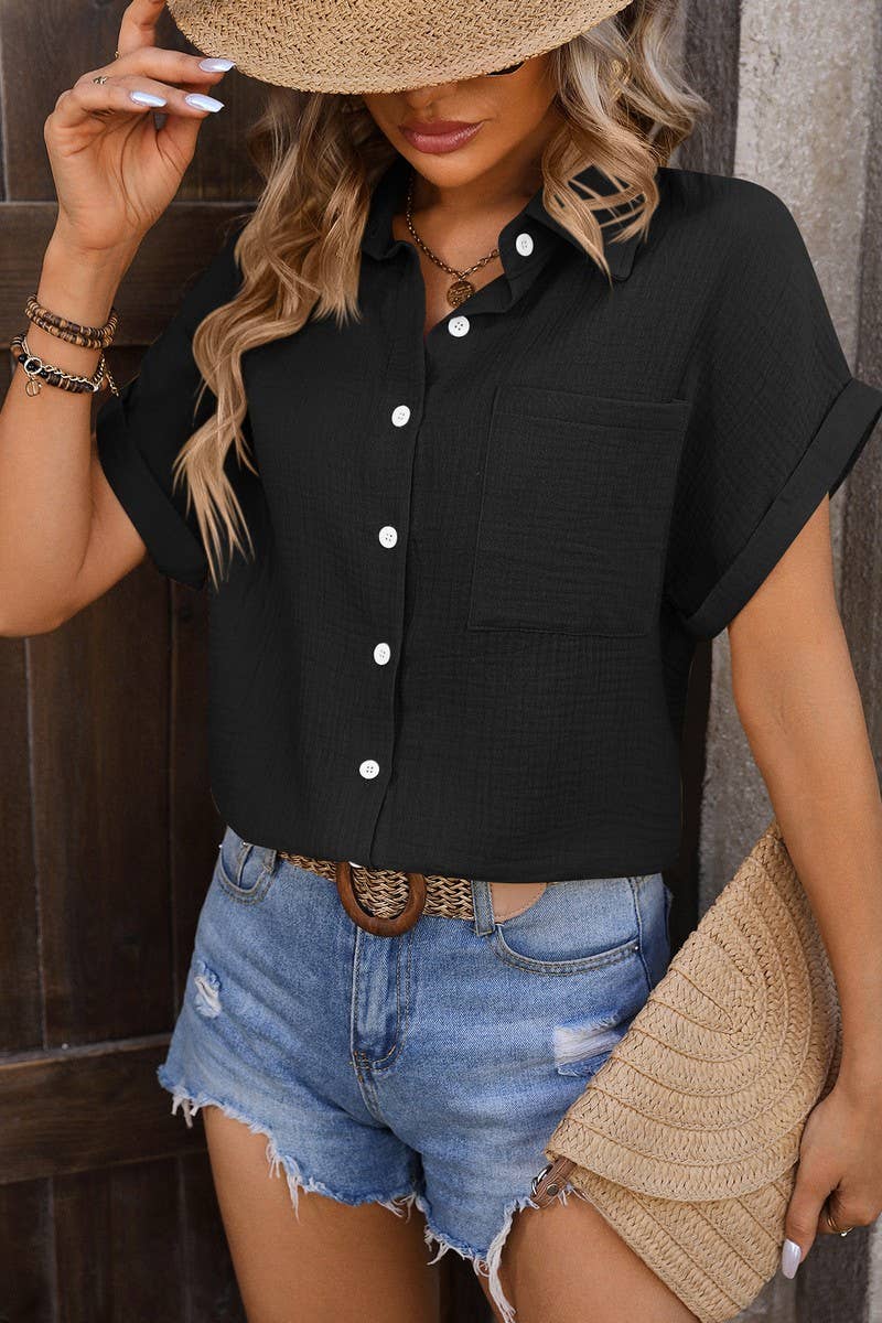 CWTSTS0324_Open Front Short Sleeved Shirt Top