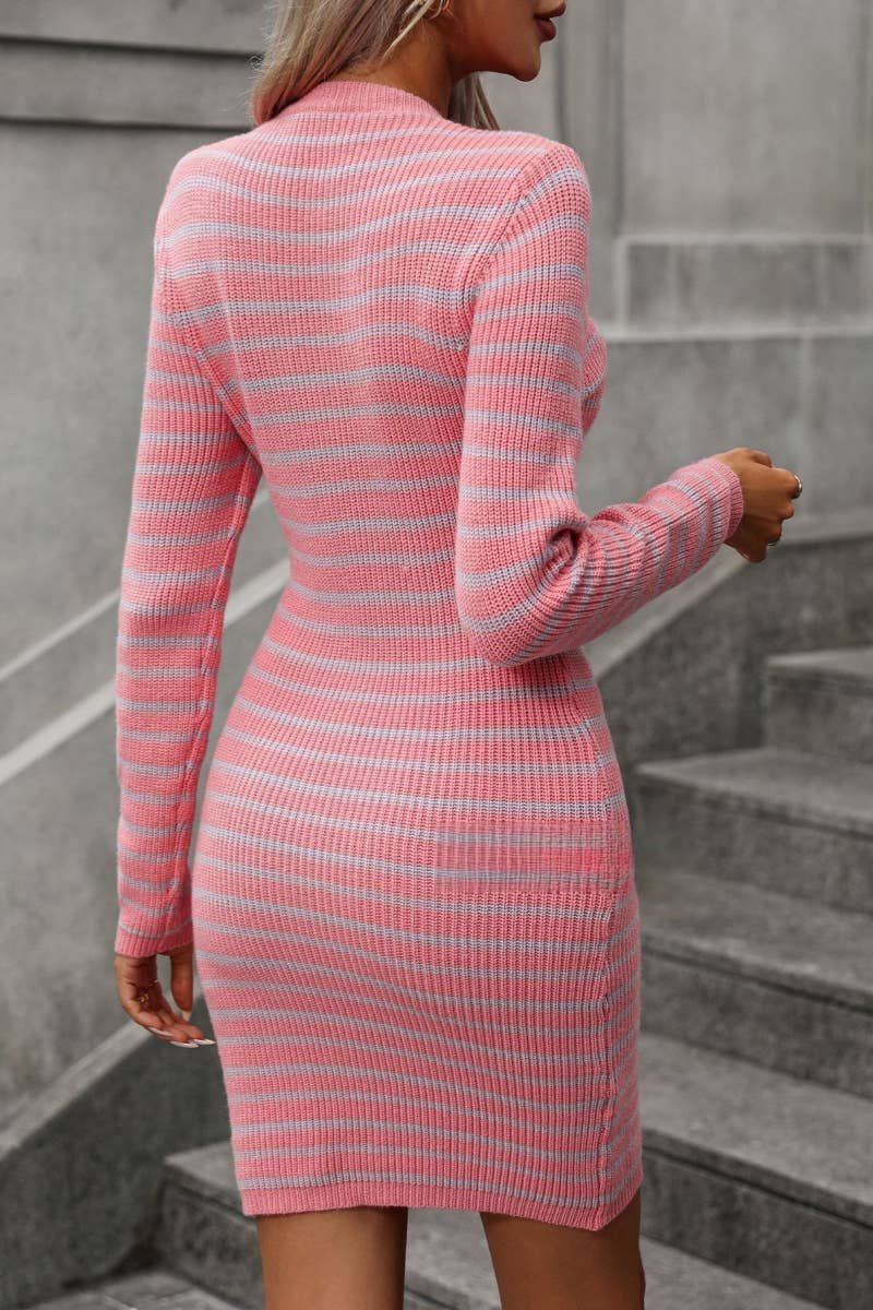 CWDSD10341  Crew Neck Long Sleeve Pullover Dress Sweater