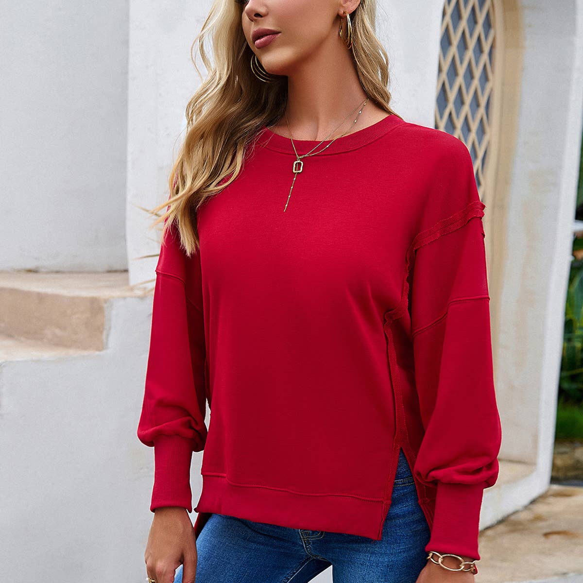 CASUAL LONG SLEEVE ROUND NECK SOLID COLOR HOODIE