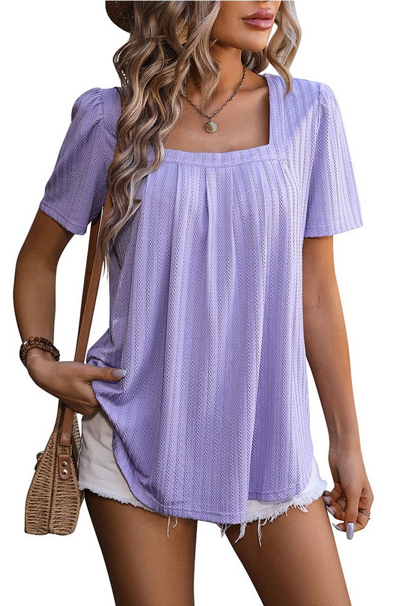 CWTBLS0911_PUFFED SLEEVE SQUARE COLLAR PRESSED T-SHIRT