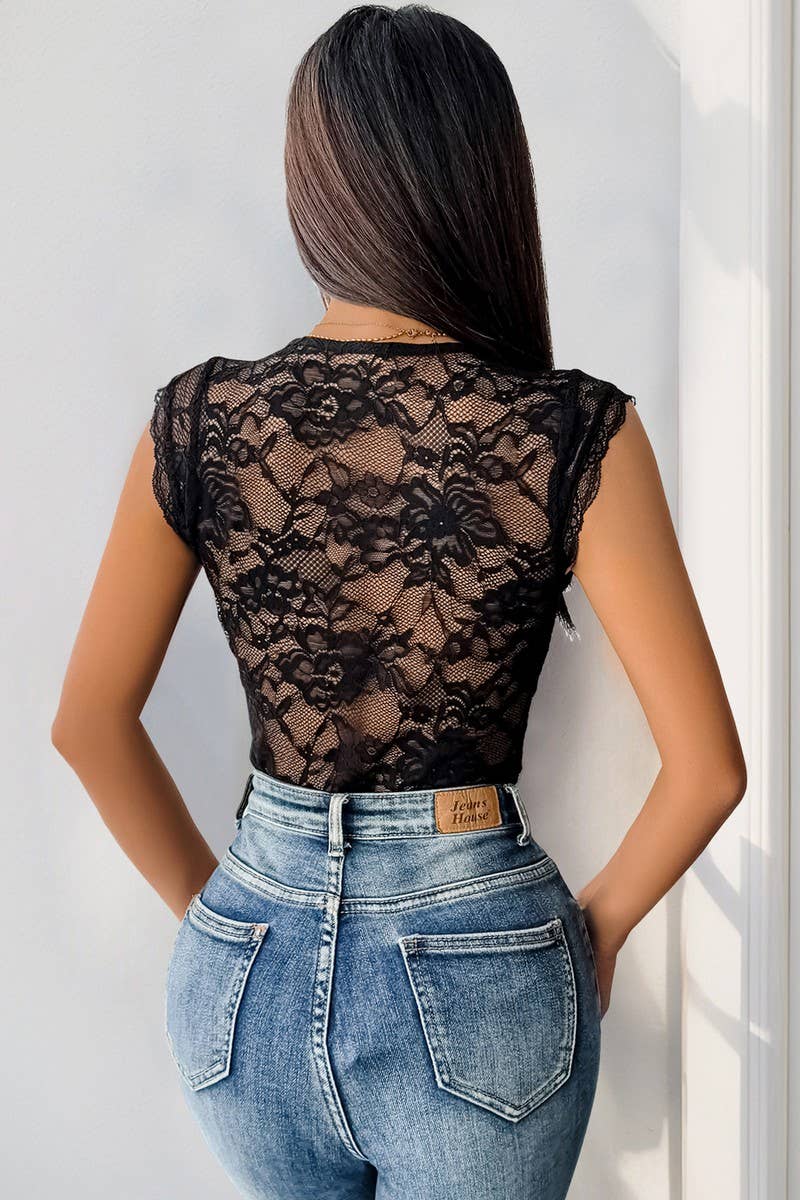 CWSBSSL0126_SEXY LACE V-NECK SLEEVELESS BODYSUIT