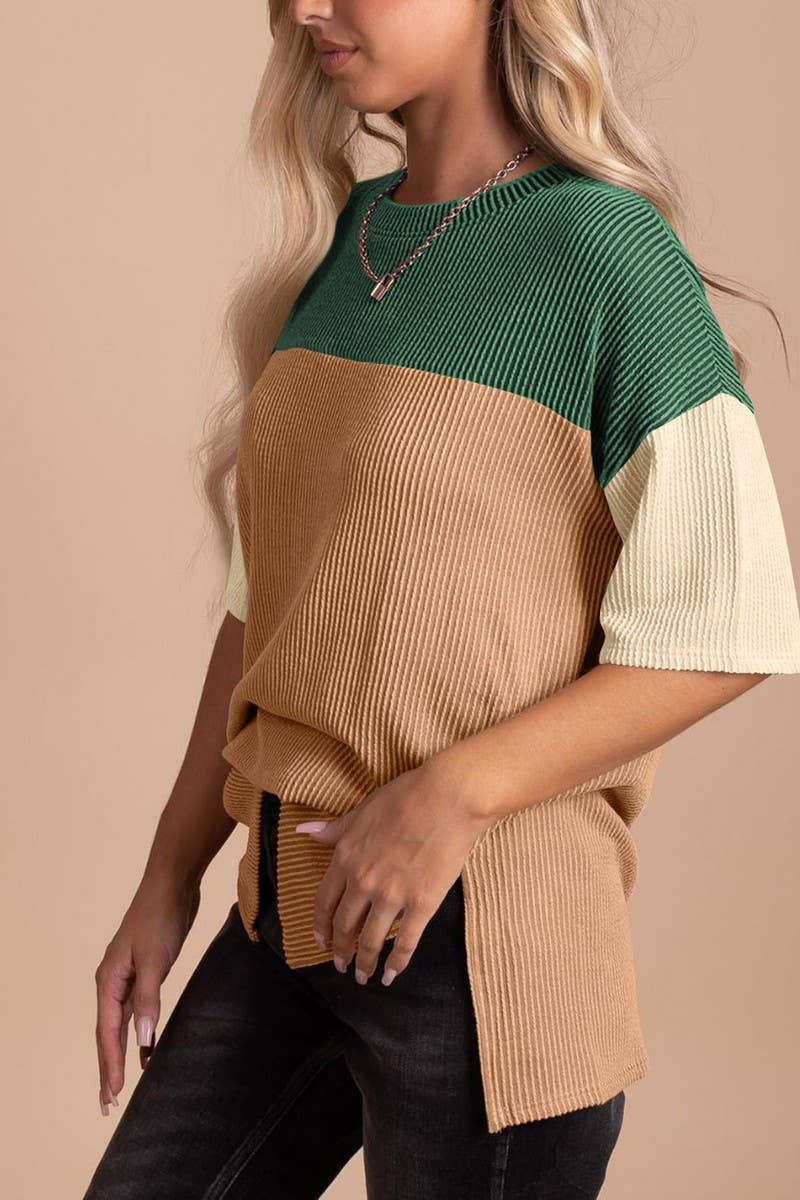 CWTTS1093_COLOR-MATCHING SHORT-SLEEVED LOOSE T-SHIRT