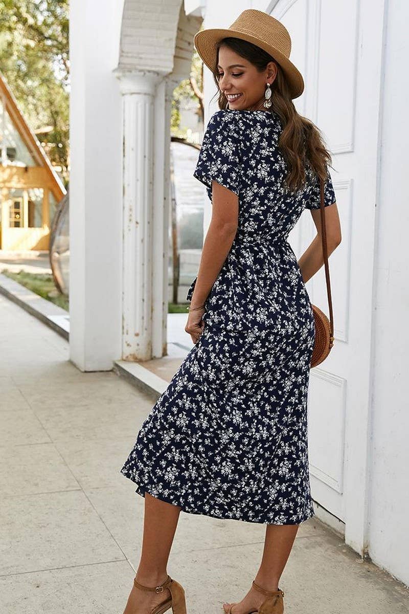 CWDMD4130_PRINTED V-NECK TIE HIGH WAIST MIDI DRESS