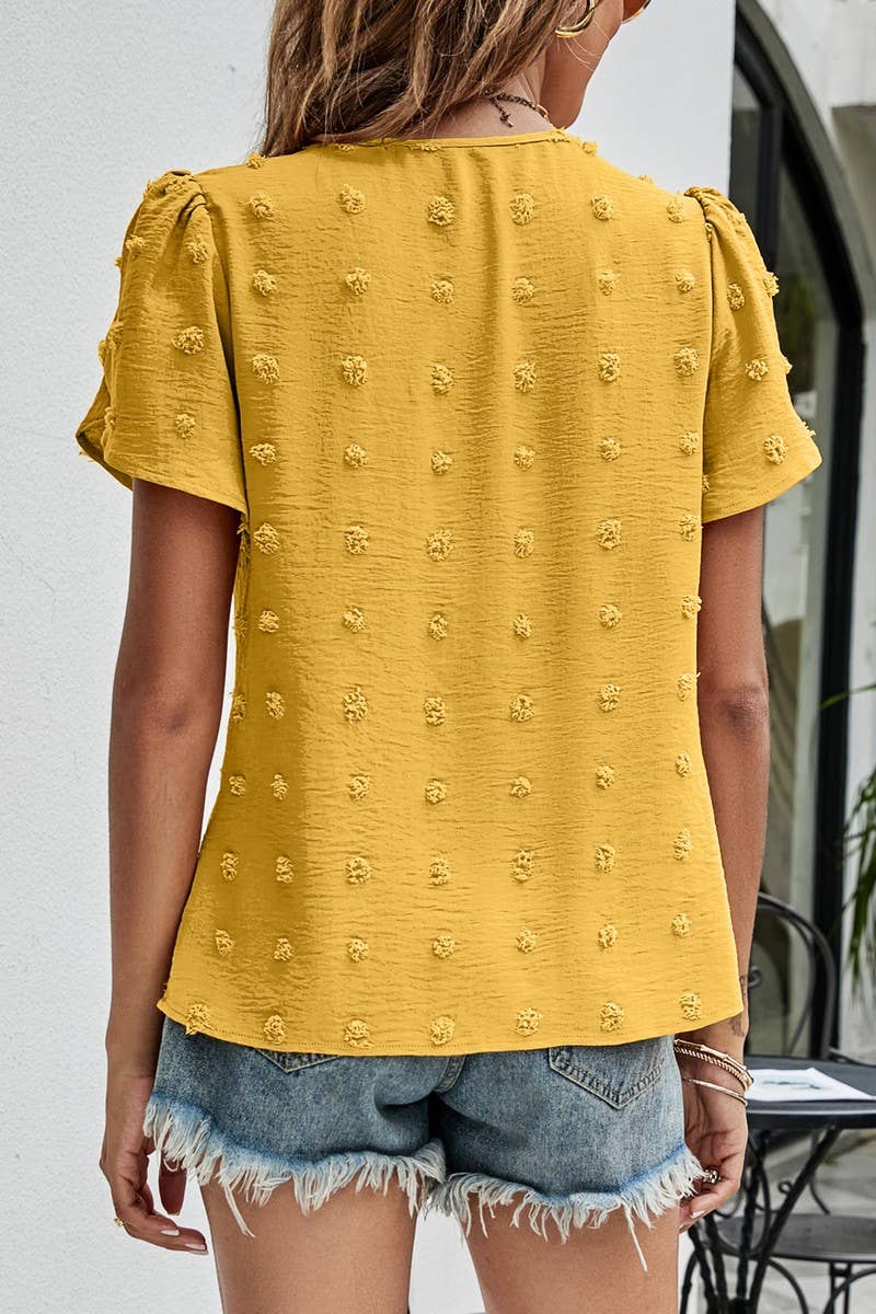 CWTBLS0342_Round neck Short Puff Sleeve Blouse