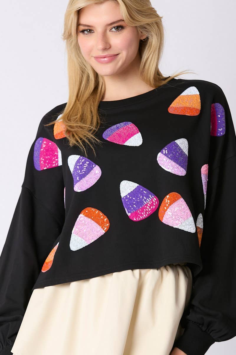 CWTBLL01277_HALLOWEEN CANDY SEQUIN PULLOVER SWEATSHIRT