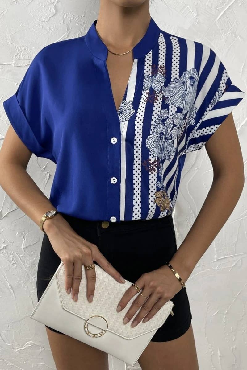 CWTSTS0460_SUMMER COLOR CONTRAST SHORT-SLEEVED SHIRT TOP