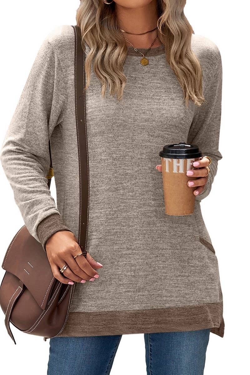 CWTBLL2412_CREW NECK COLORBLOCK POCKET LONG SLEEVE PULLOVER