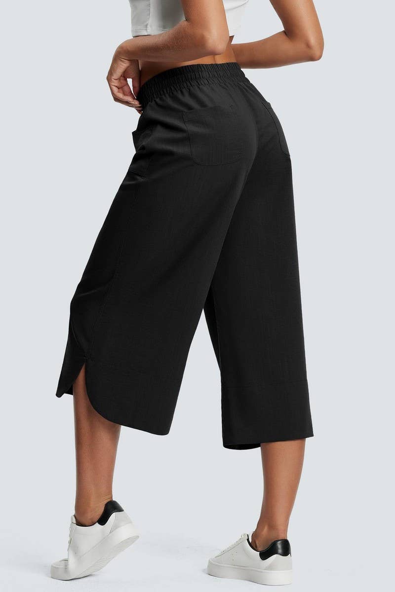 CWBLP2158_SOLID ELASTIC WAIST WIDE LEG CULOTTE PANTS