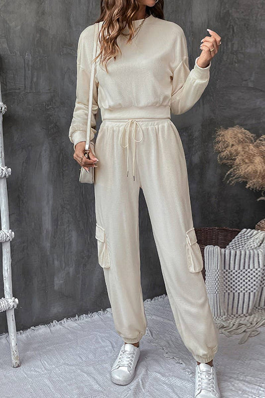 CWSTB1069_SOLID COLOR TEXTURE CASUAL SWEATSHIRT SUIT