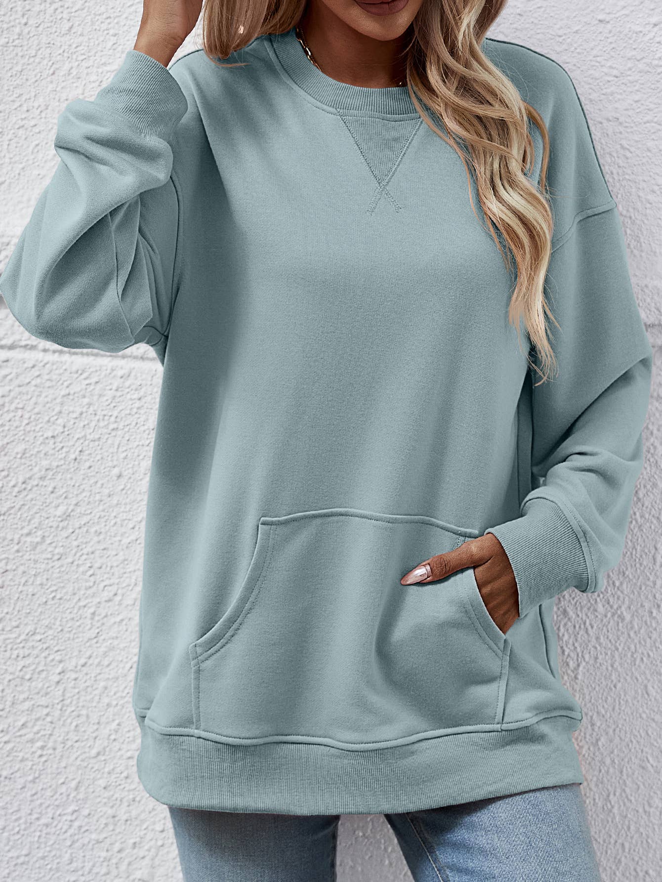 Casual women hoodie with loose crew neck pockets