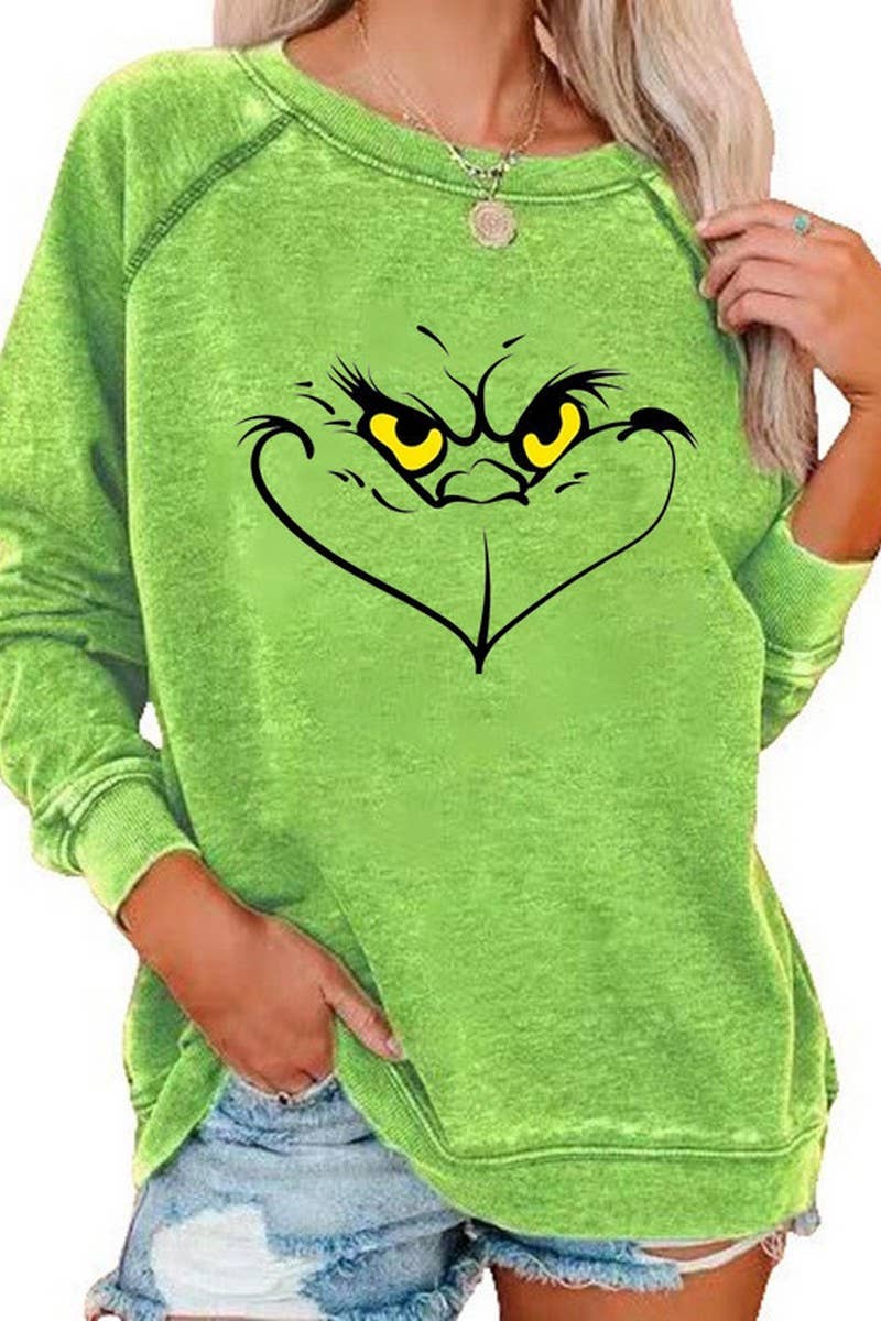 CWTBLL01326_CHRISTMAS CARTOON HORN SLEEVE SWEATSHIRT