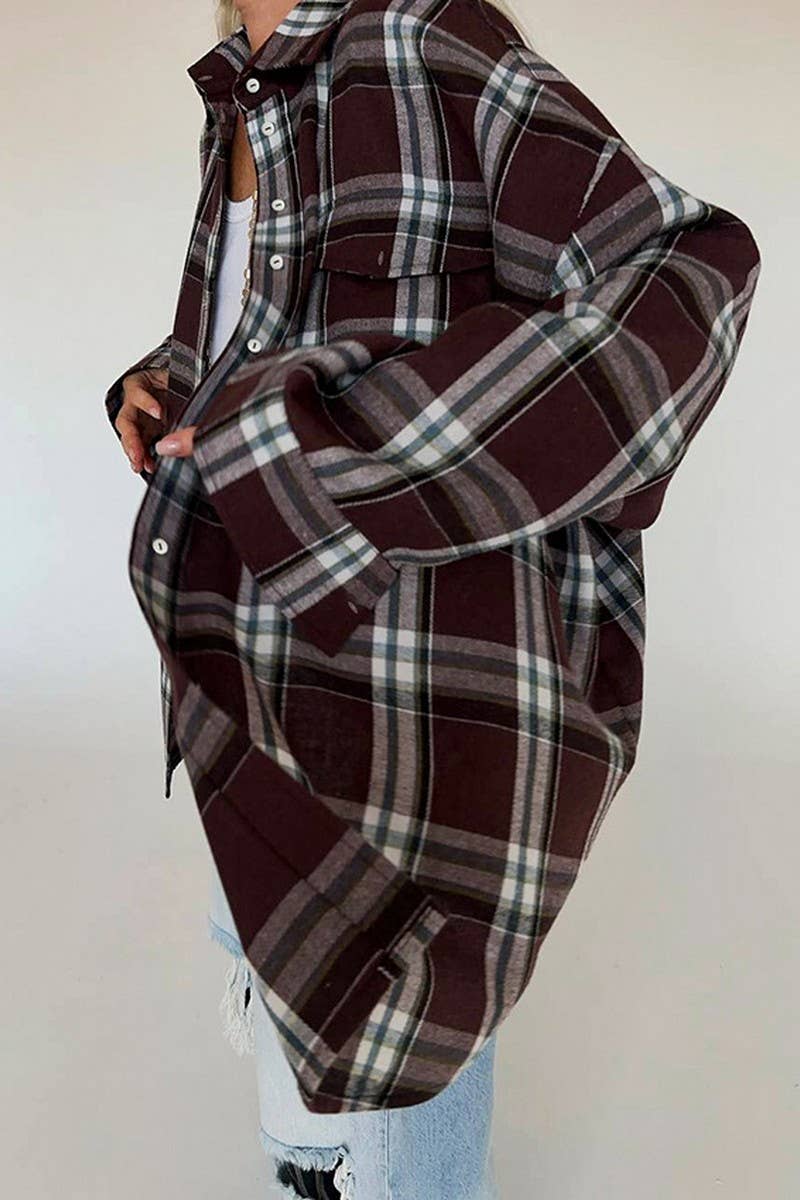 CWTBLL00571_LOOSE RETRO CASUAL PLAID LONG SLEEVE SHIRT