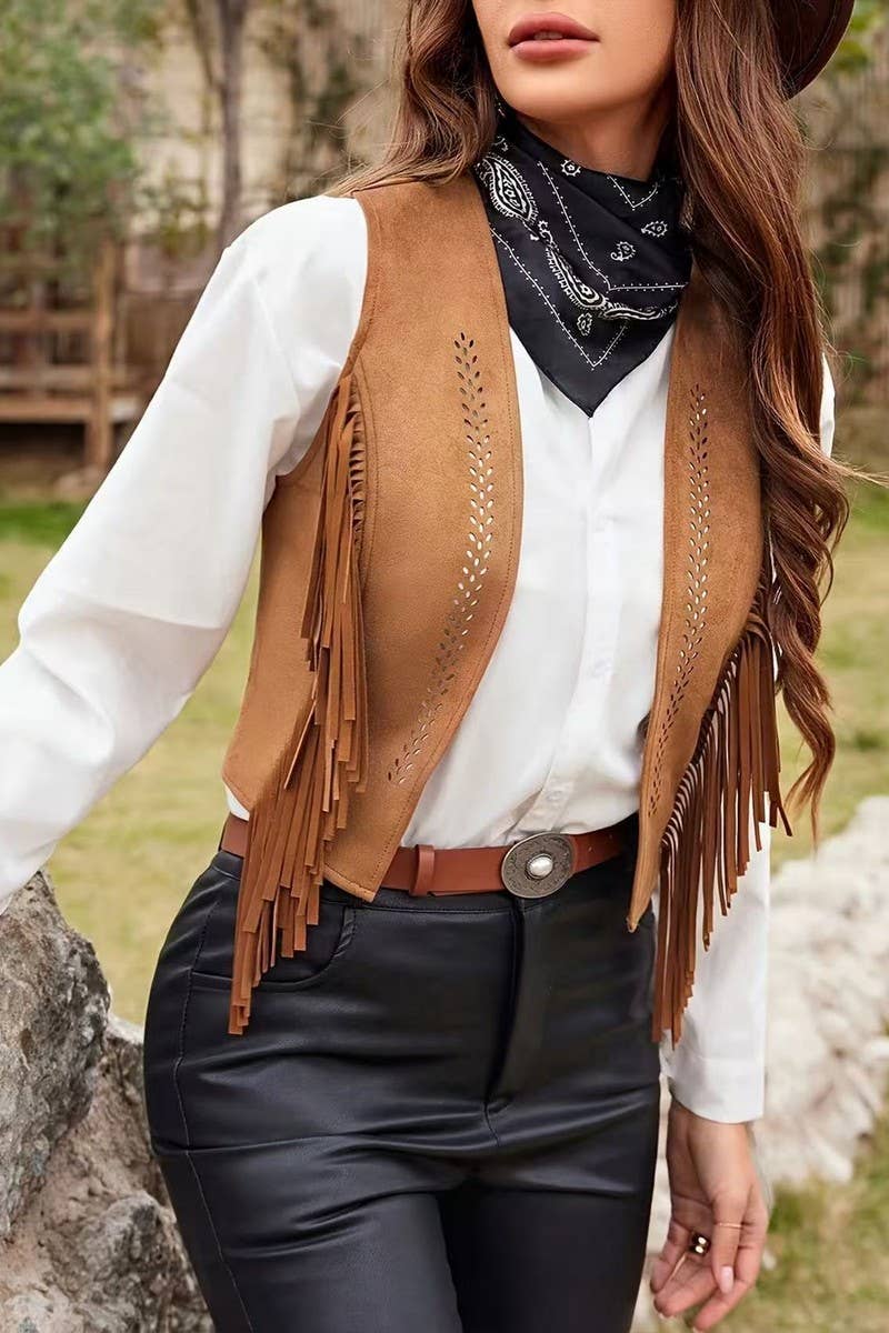 CWOCASL0056_SUMMER RETRO SHORT TASSEL SLEEVELESS VEST