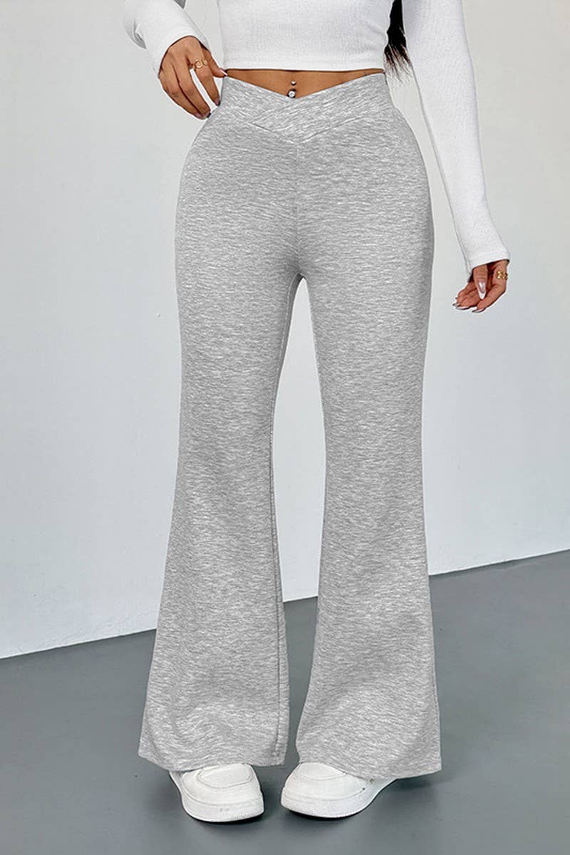 CWBLP2151_SOLID SLIM FIT FLARE CASUAL PANTS