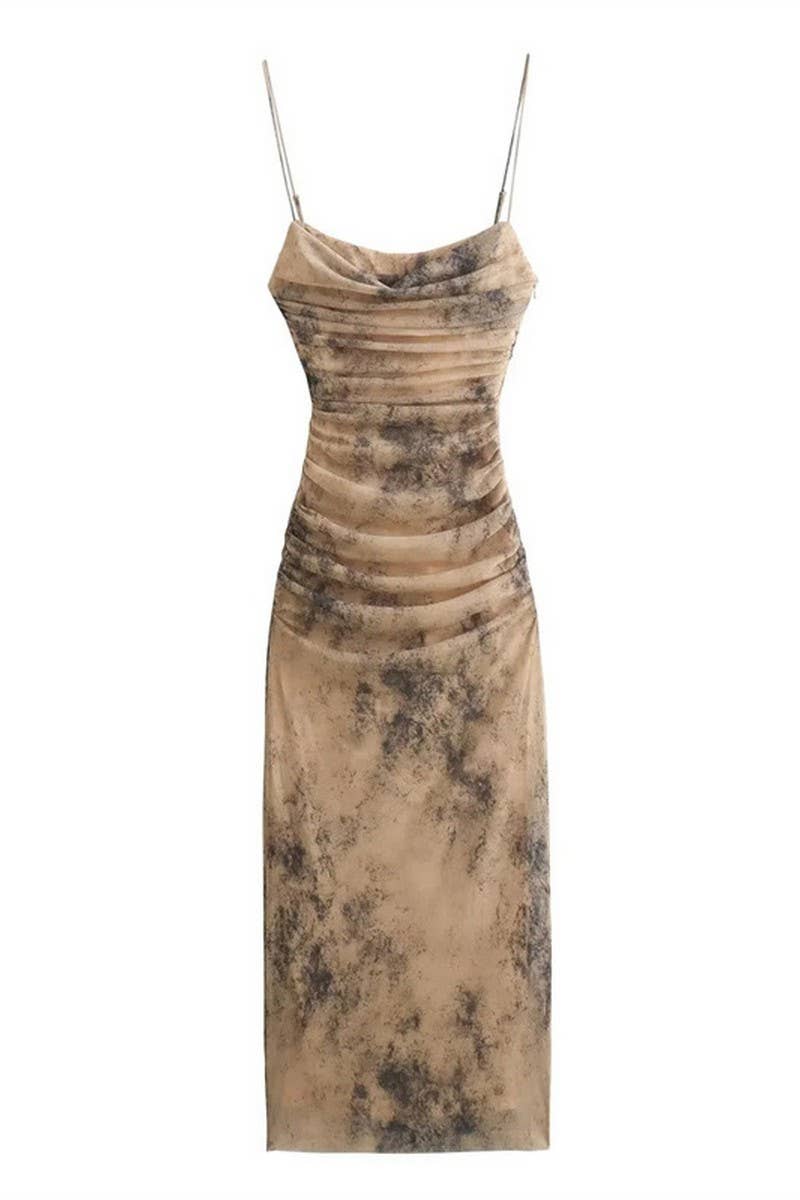 CWDMD4175_SLIM FIT TULLE PRINT SUSPENDER DRESS