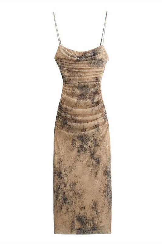 CWDMD4175_SLIM FIT TULLE PRINT SUSPENDER DRESS