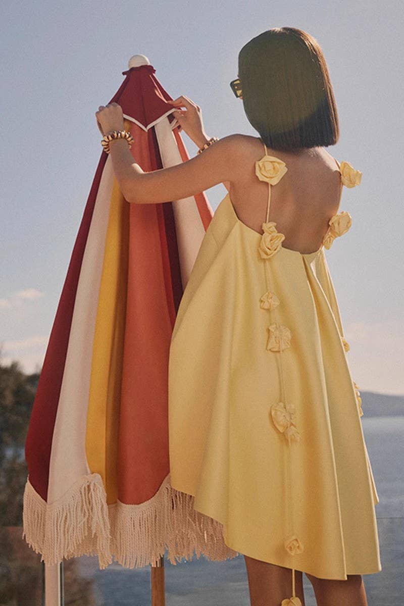 CWDHL0925_SUMMER SEXY YELLOW BACKLESS MINI SKIRT