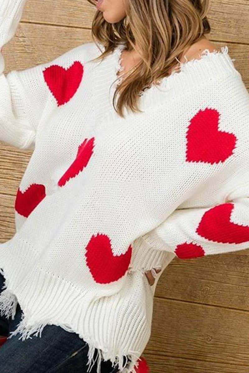 CWOSWL07358_VALENTINE'S HEART PATCH V NECK KNIT SWEATER