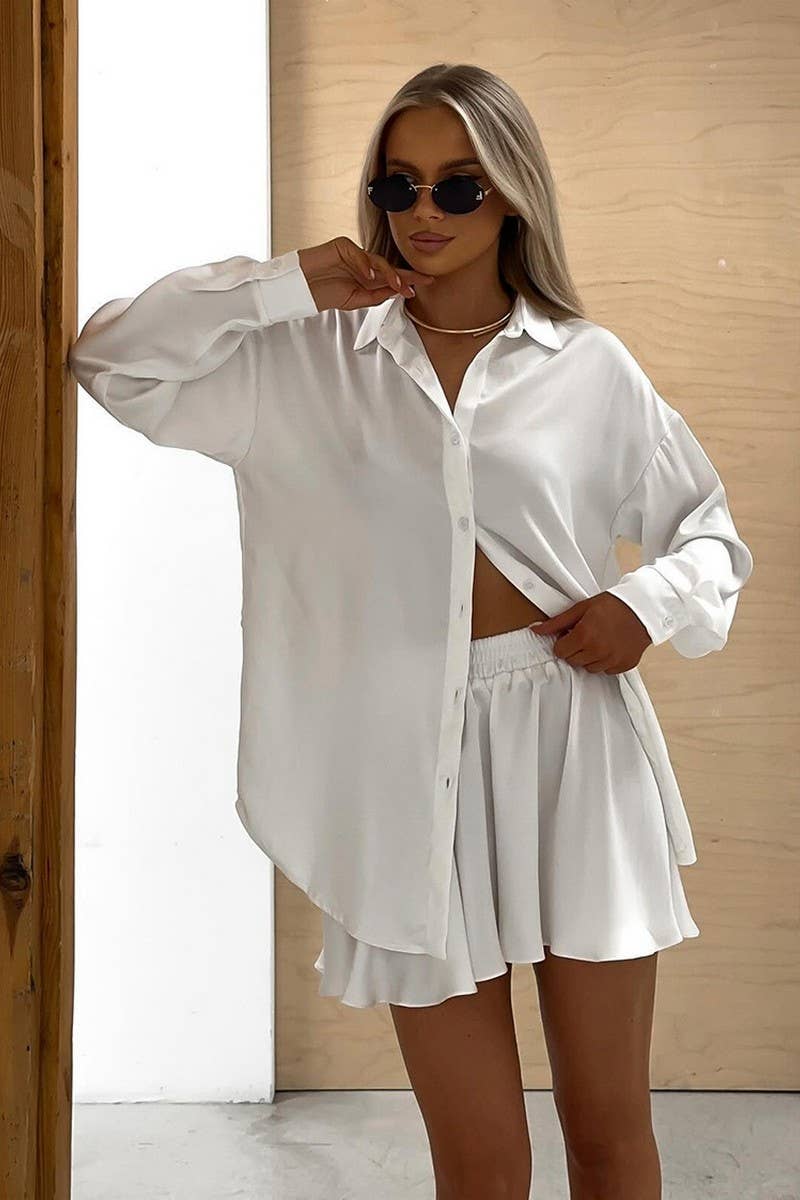 CWSPJ0286_SATIN LONG-SLEEVED SHORTS PAJAMAS TWO-PIECE SET