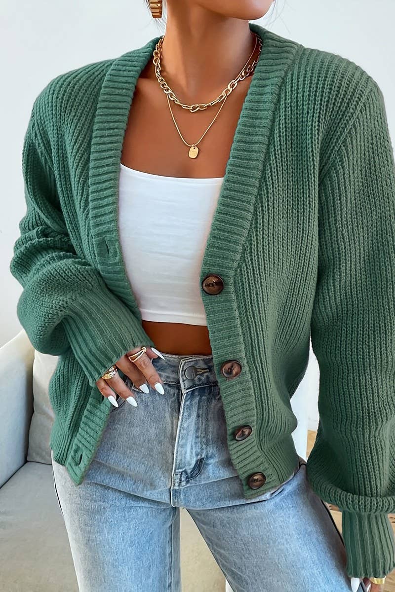 CWOCAL00828_CASUAL V-NECK LOOSE KNITTED SWEATER CARDIGAN